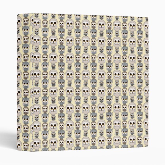 Adorable Little Owls Pattern on Light Yellow 3 Ring Binder (Front/Spine)