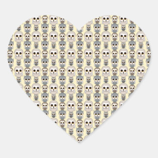 Adorable Little Owls Pattern on Light Yellow Heart Sticker
