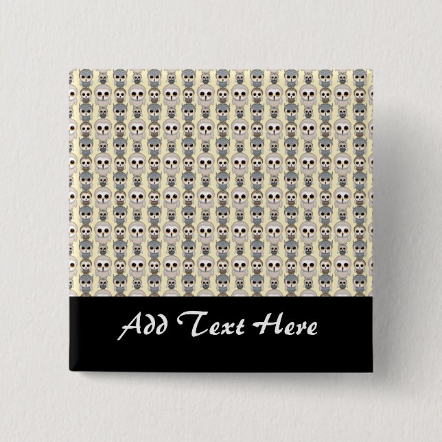 Adorable Little Owls Pattern on Light Yellow Pinback Button (Front)