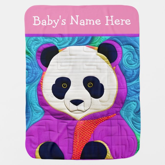 Adorable Little Panda - Quilt-Like Design Baby Blanket (Front)