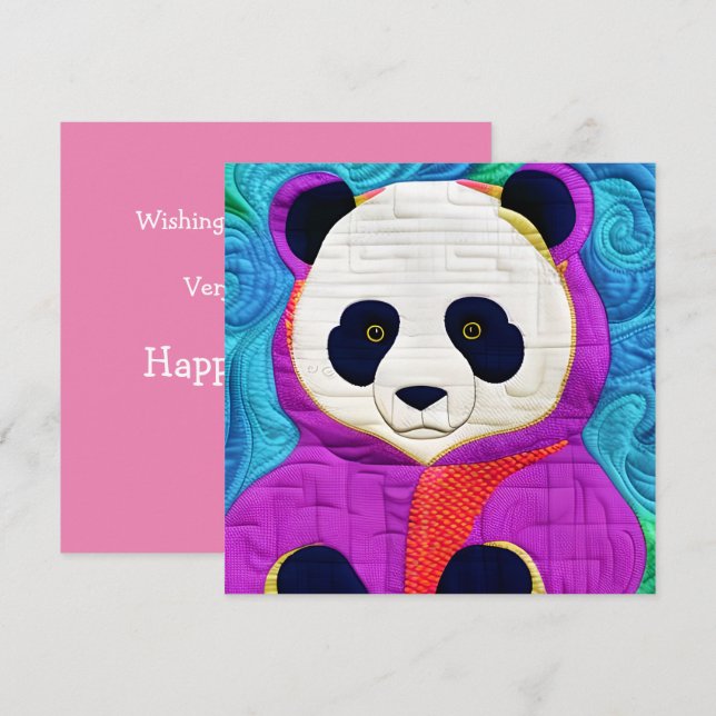 Adorable Little Panda - Quilt-Like Design Card (Front/Back)