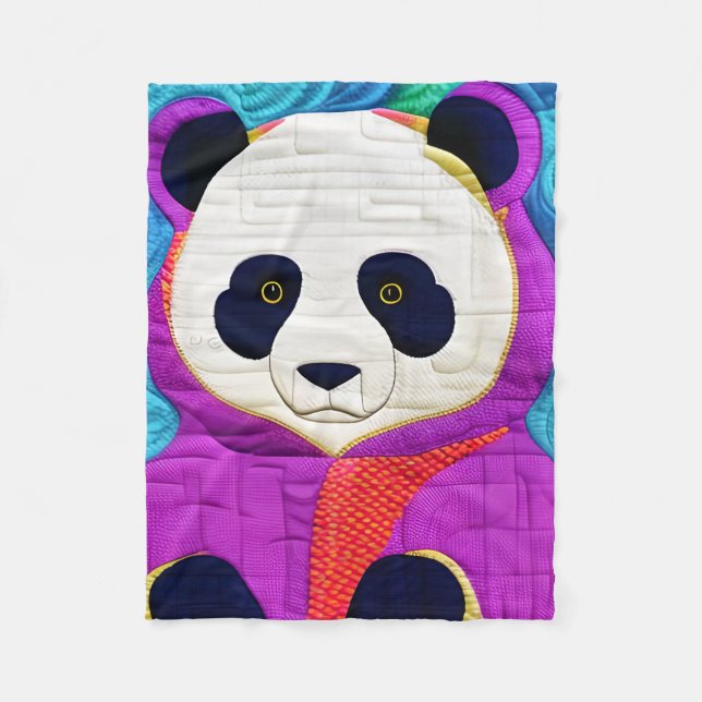 Adorable Little Panda - Quilt-Like Design Fleece Blanket (Front)