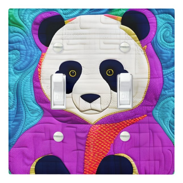 Adorable Little Panda - Quilt-Like Design Light Switch Cover (In Situ)