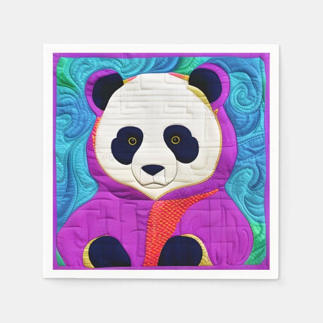 Adorable Little Panda - Quilt-Like Design Napkins (Front)