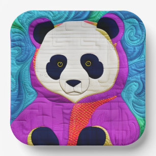 Adorable Little Panda - Quilt-Like Design Paper Plates