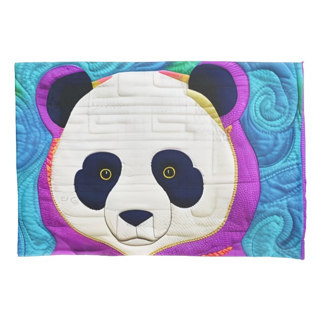 Adorable Little Panda - Quilt-Like Design Pillow Case (Front)