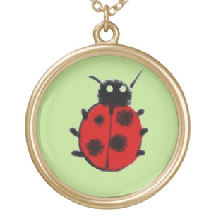 Adorable Little Red and Green Ladybug Gold Plated Necklace