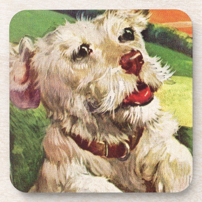 adorable little terrier dog illustration coaster (Front)