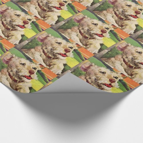 adorable little terrier dog illustration wrapping paper