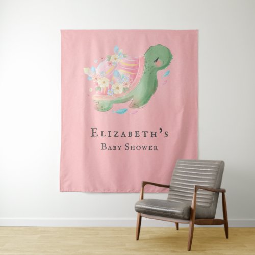 Adorable Little Turtle Pink Baby Girl Shower  Tapestry