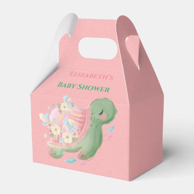 Adorable Little Turtle Pink Baby Shower Favor Boxes (Front Side)