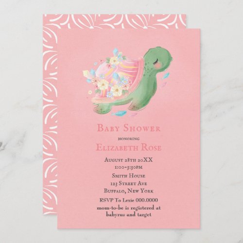 Adorable Little Turtle Pink Baby Shower Invitation