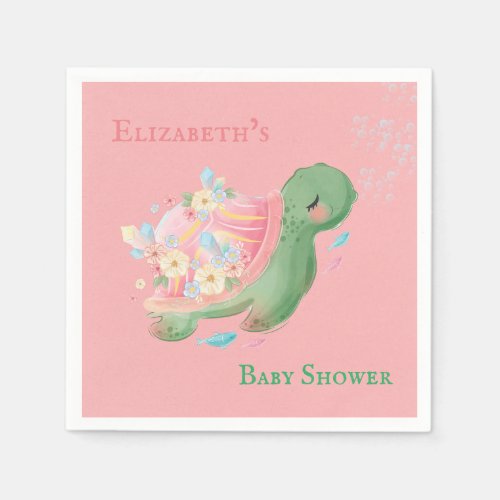 Adorable Little Turtle Pink Baby Shower Napkins