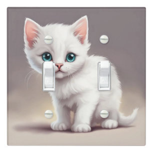 Adorable little white kitten light switch cover