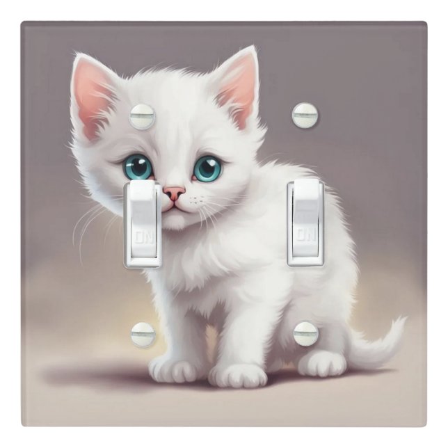 Adorable little white kitten light switch cover (In Situ)