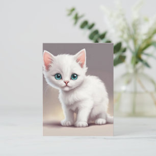 Adorable little white kitten postcard