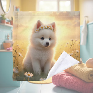 Adorable little, white Spitz puppy  Wash Cloth