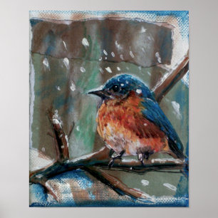 Adorable Little Winter Eastern Bluebird Artwork Poster