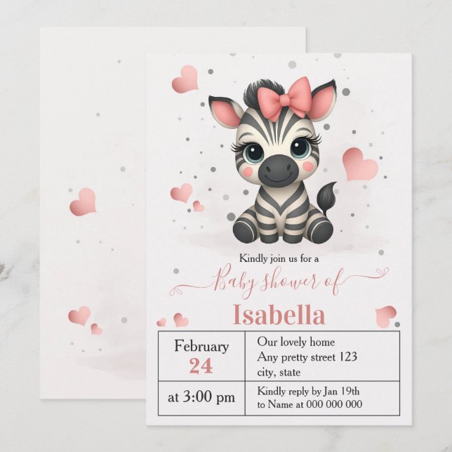 Adorable little zebra baby shower invitation (Front/Back)