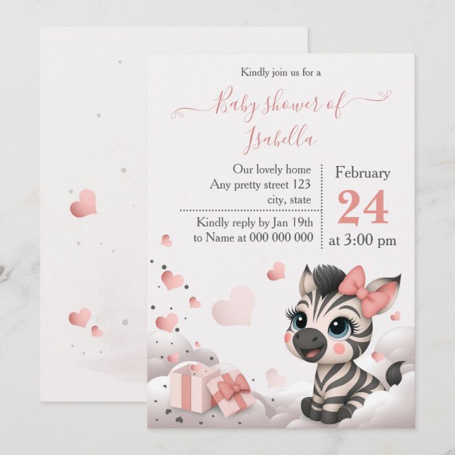 Adorable little zebra baby shower invitation (Front/Back)