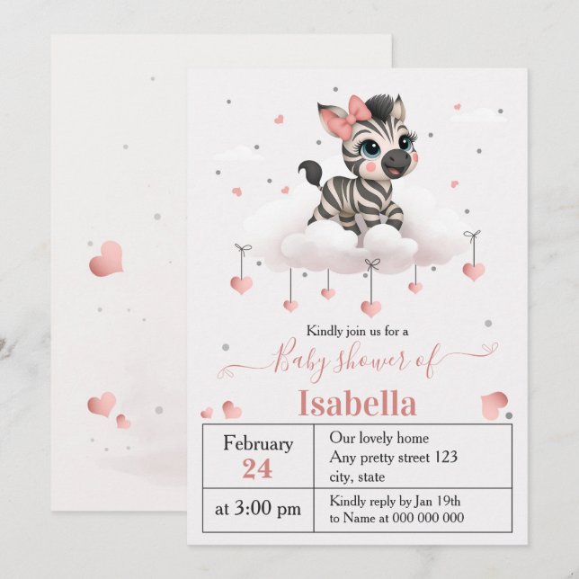 Adorable little zebra baby shower invitation (Front/Back)