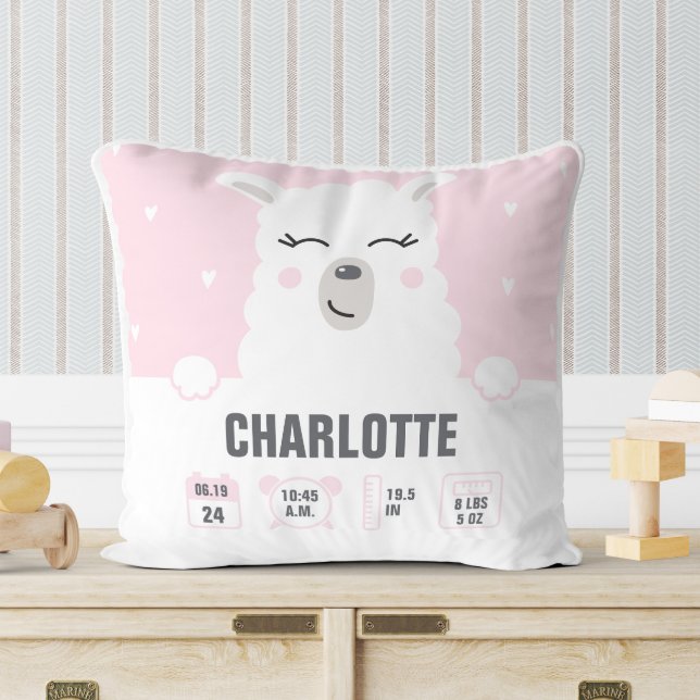 Adorable Llama Baby Stats Personalized Throw Pillow (Creator Uploaded)