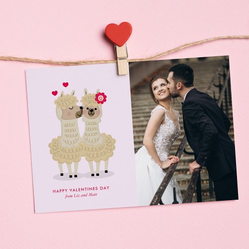 Adorable Llama Custom Photo Valentines Day Card