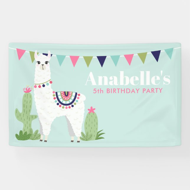 Adorable Llama Personalized Kids Birthday Party Banner (Horizontal)