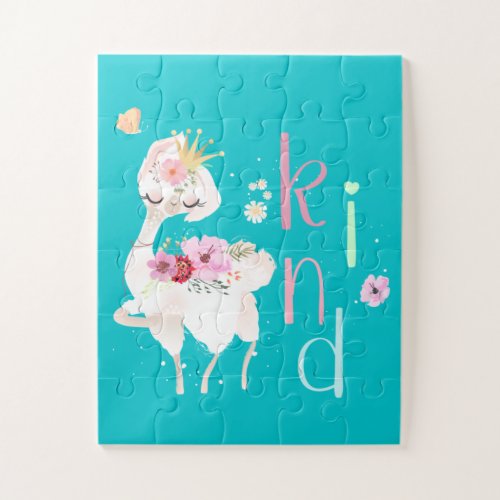 Adorable Llama Turquoise Floral Baby Jigsaw Puzzle