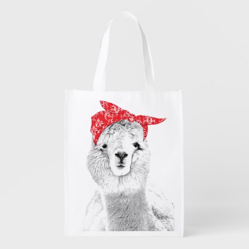 Adorable Llama Wearing a Red Bandana Grocery Bag