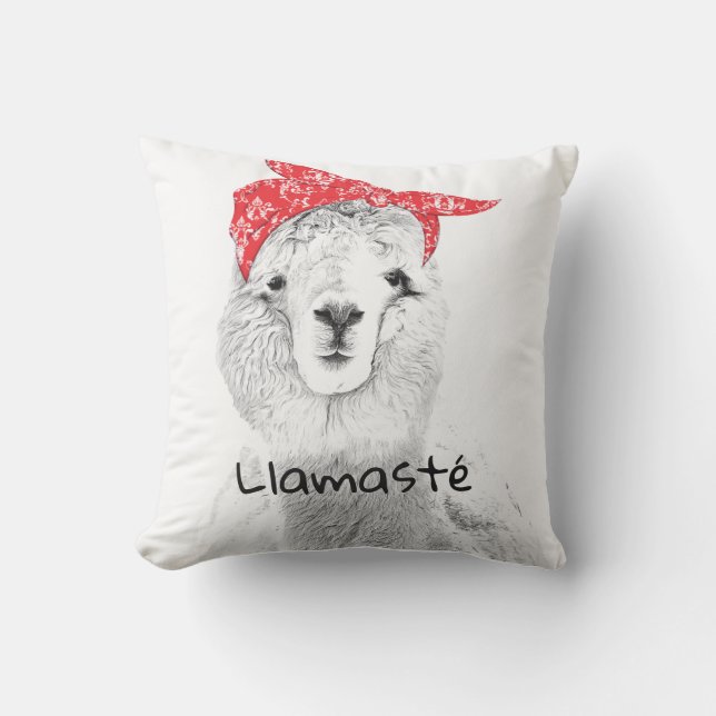 Adorable Llama Wearing a Red Bandana Outdoor Pillow (Front)