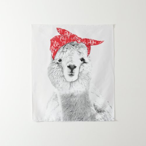 Adorable Llama Wearing a Red Bandana Tapestry