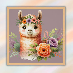 Adorable Llama with Blossoms for Kids Poster