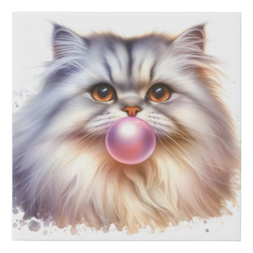 Adorable Long Hair Cat Blowing Bubble Gum Nursery Faux Canvas Print