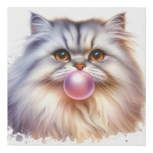 Adorable Long Hair Cat Blowing Bubble Gum Nursery Faux Canvas Print