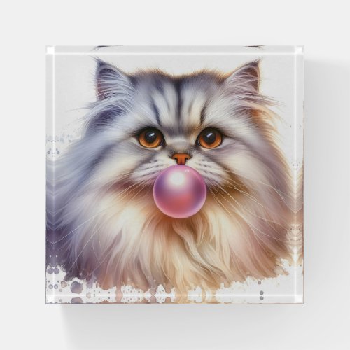 Adorable Long Hair Cat Blowing Bubble Gum  Paperweight