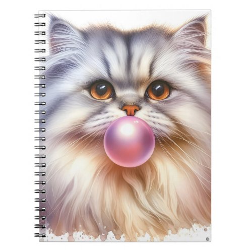 Adorable Long Hair Cat Blowing Bubble Gum Spiral  Notebook