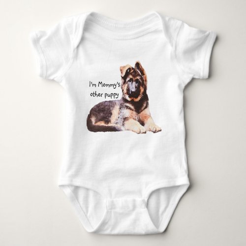 Adorable Long Haired German Shepherd Puppy Baby Bodysuit