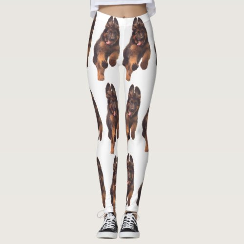 Adorable Long Haired German Shepherd Puppy Leggings