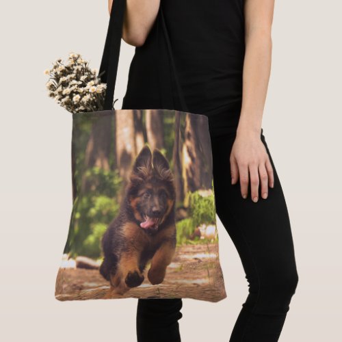 Adorable Long Haired German Shepherd Puppy Tote Bag