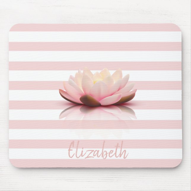 Adorable Lotus Flower.Pink White Stripes Mouse Pad (Front)