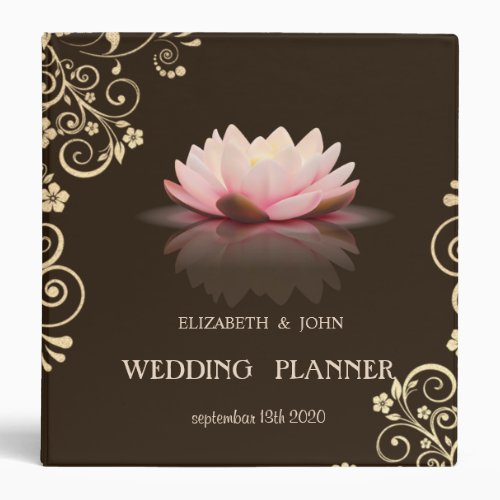 Adorable Lotus Gold Flowers Bridal Planner 3 Ring Binder
