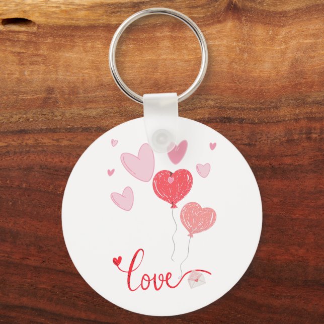 Adorable Love Balloons & Hearts – Cute Valentine Keychain (Front)