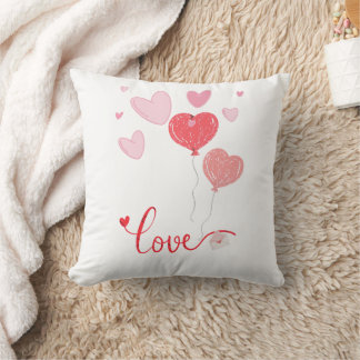 Adorable Love Balloons & Hearts – Cute Valentine Throw Pillow