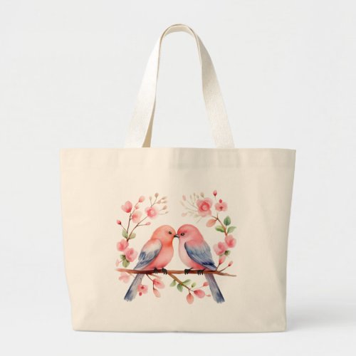 Adorable _ Love Birds Large Tote Bag