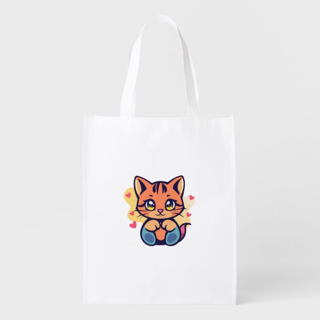 Adorable Love Kitten Grocery Bag (Front)