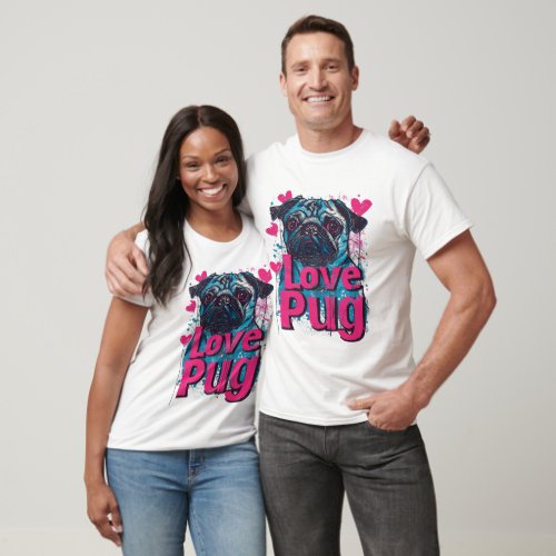Adorable Love Pug with Pink Hearts Valentines day T_Shirt