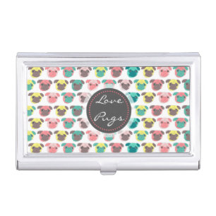 Adorable “ Love Pugs” colorful pugs illustration Business Card Case