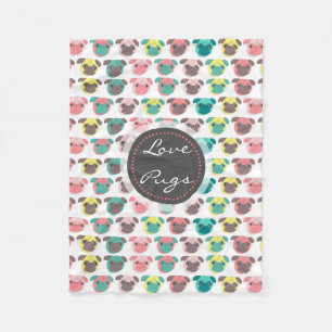 Adorable “ Love Pugs” colorful pugs illustration Fleece Blanket