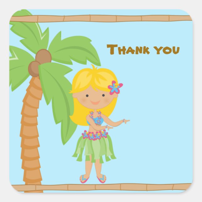 Adorable Luau Girl Personalized Sticker (Front)